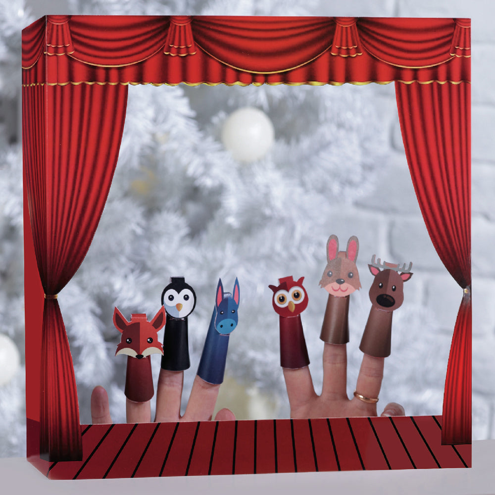 Kids Christmas Crackers with Finger Puppets &amp; Puppet Theatre – Pack of 6