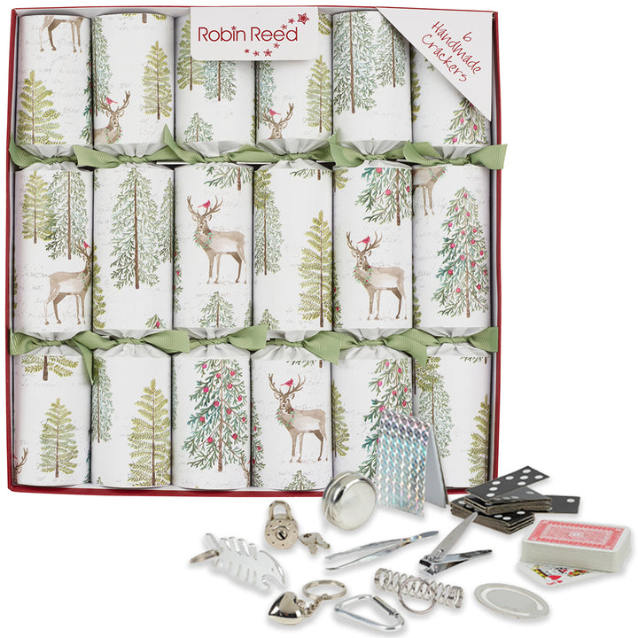6 Sage Forest Woodland Christmas Crackers | 30cm | With Plastic Free Gifts