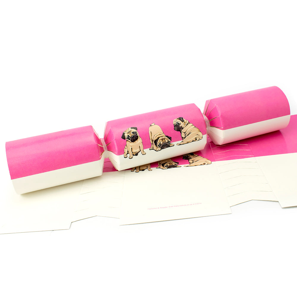 6 Cute Pink Pug Crackers - Make & Fill Your Own Kit