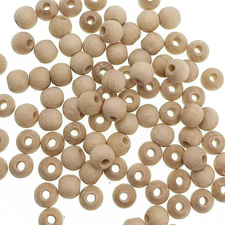 Untreated Round Wooden Beads with Threading Holes for Crafts