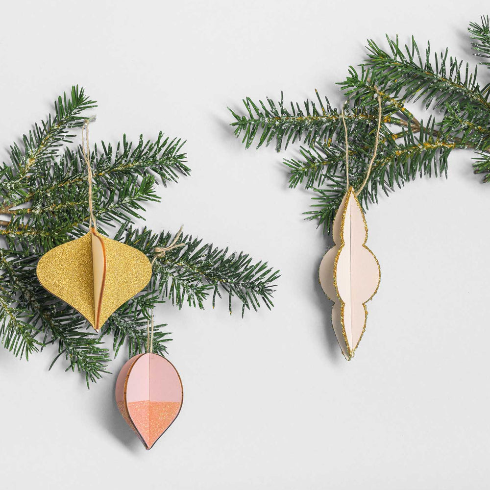 3 Natural Wooden Hanging 3D Baubles - Use Plain or Decorate