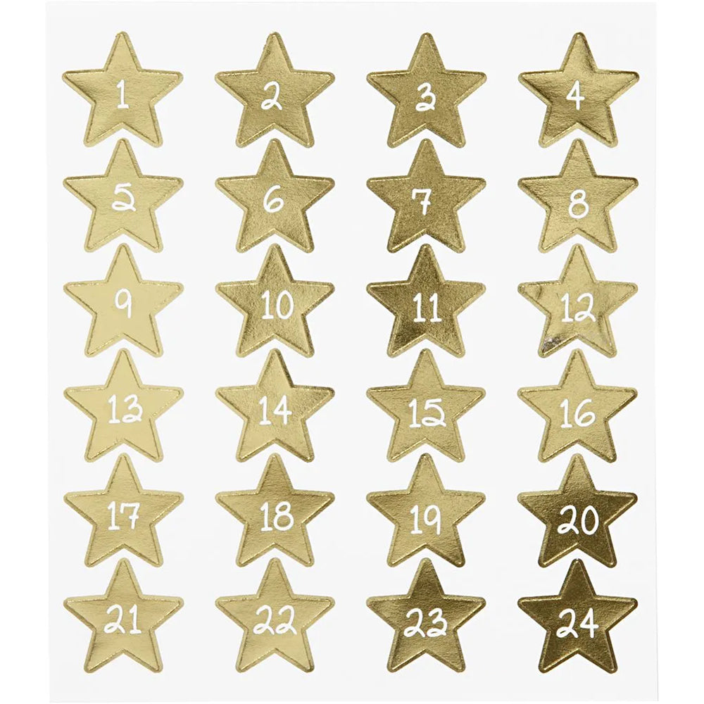 Gold Star Advent Number Stickers | Sheet of 24