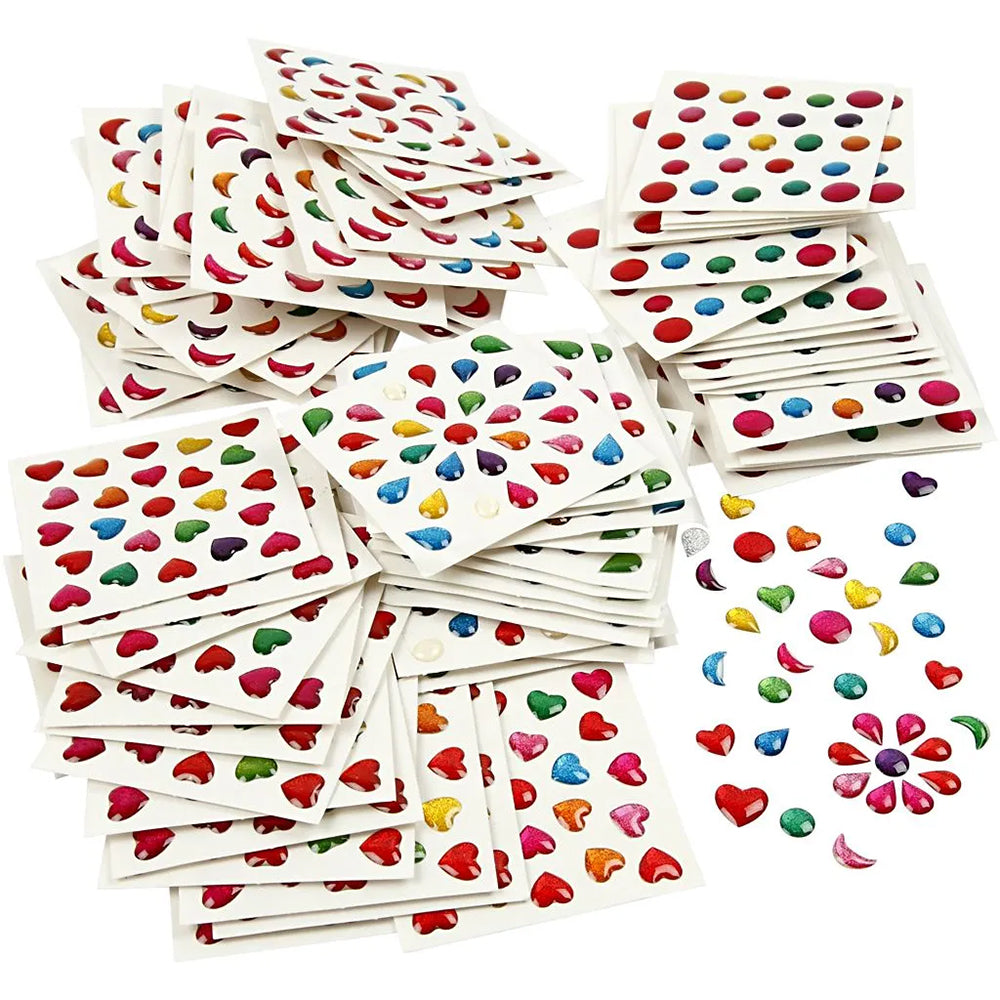 100 Mini Sheets of Sticker Jewels for Kids Crafts | 6cm x 6cm