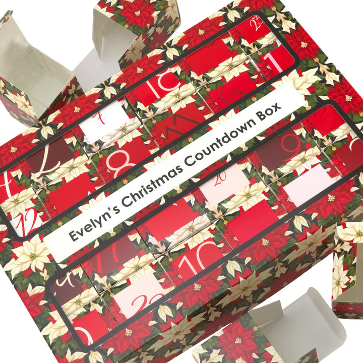 Personalised Advent Calendar Making Kit | Cube or Soap Box Style | Abstract Poinsettia