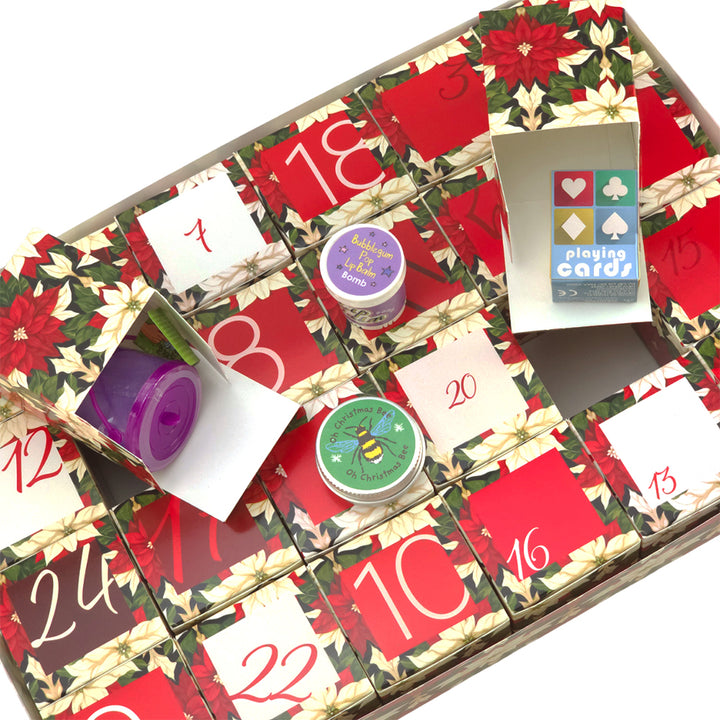 Personalised Advent Calendar Making Kit | Cube or Soap Box Style | Abstract Poinsettia