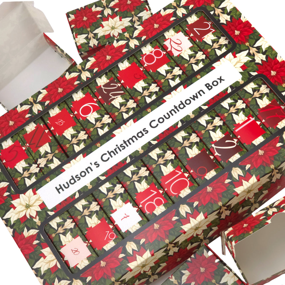 Personalised Advent Calendar Making Kit | Cube or Soap Box Style | Abstract Poinsettia