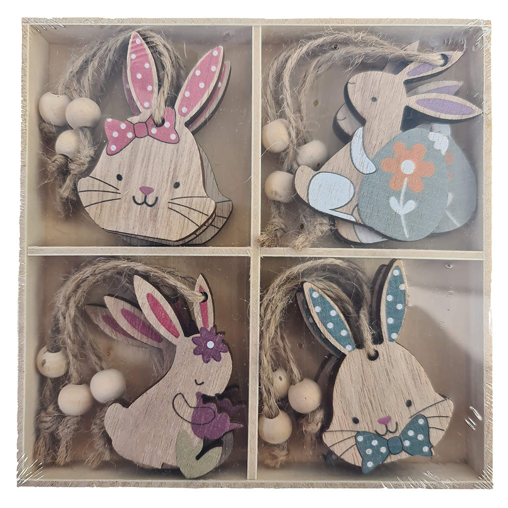 12Pk 5cm Wooden Easter Spring Bunny Hanging Ornaments for Easter Trees