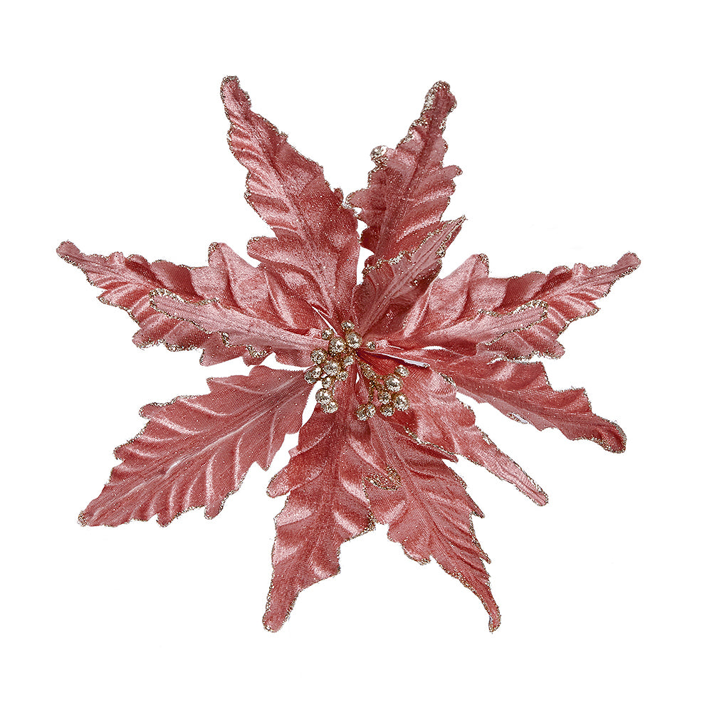 30cm Rose Gold Velour and Glitter Poinsettia Clip | Christmas Tree & Floristry