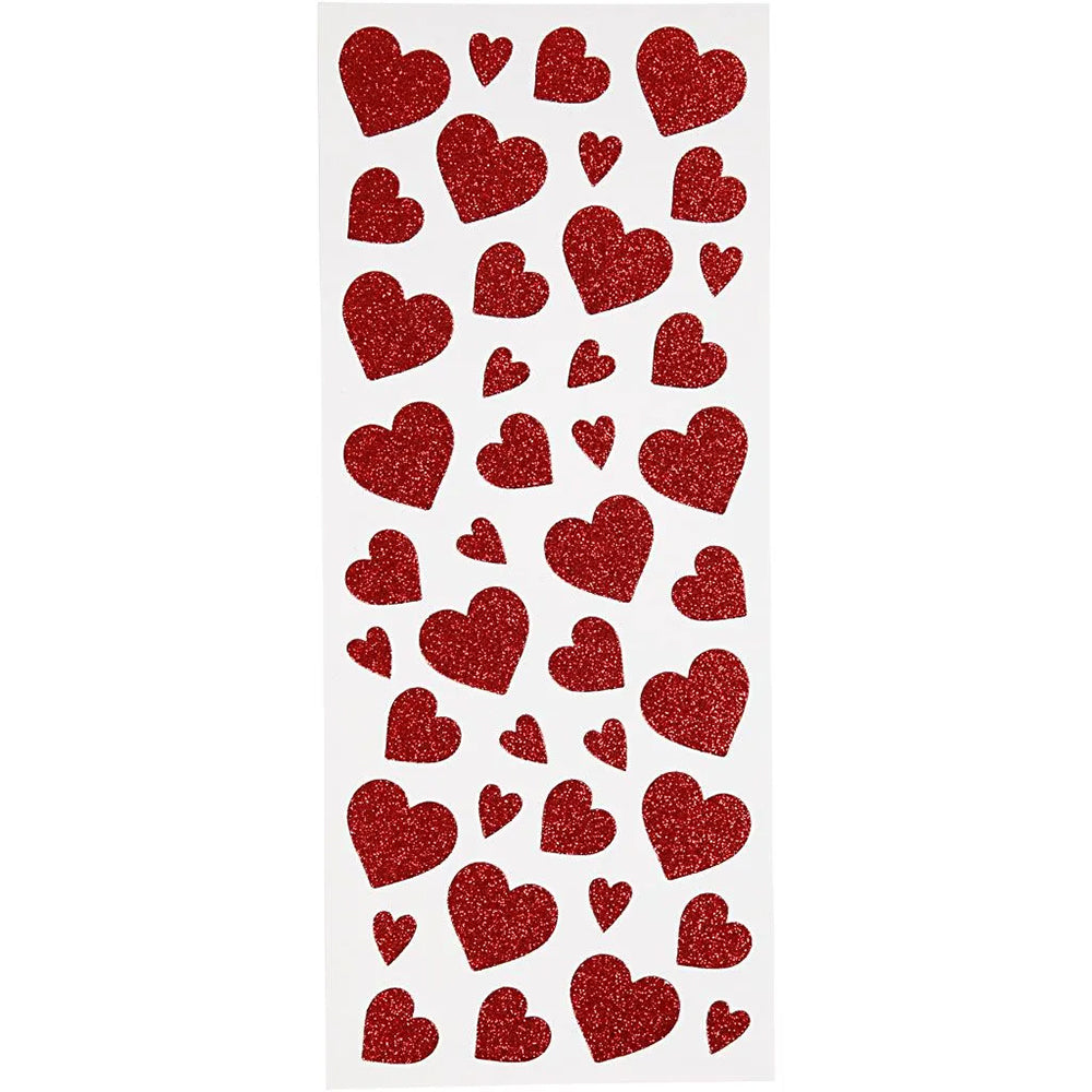 Red Glitter Heart Stickers | 2 Sheets