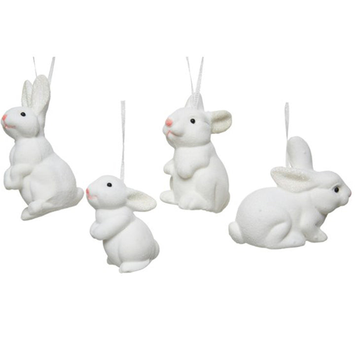 Flocked White Easter Bunny with Glittered Ears Easter Bunny Hanging Decoration