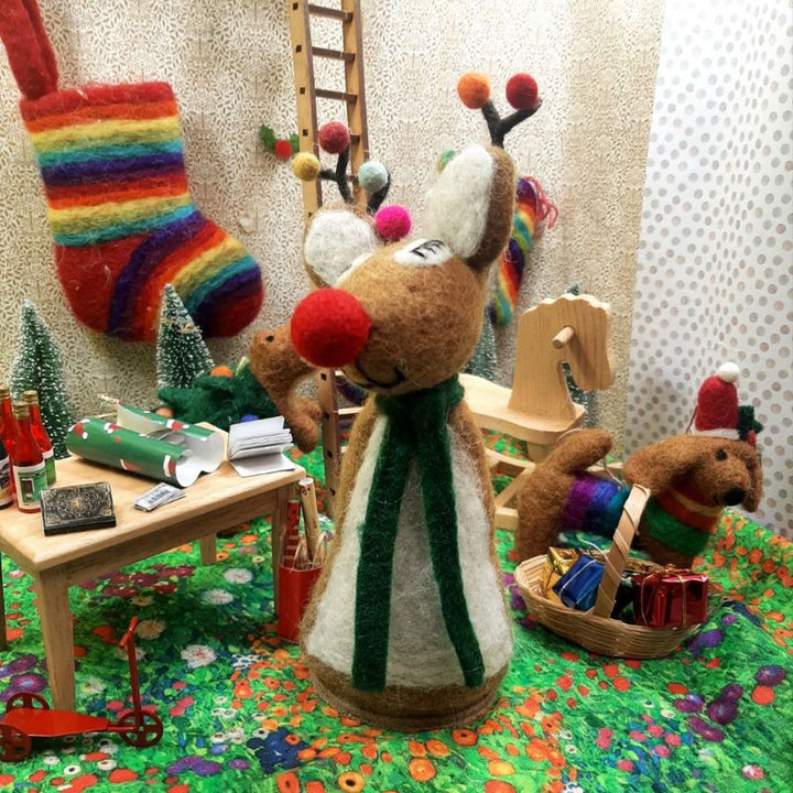 Fun Rudolph | Handmade Felt Christmas Tree Topper | 18cm Tall | Fairtrade Felt
