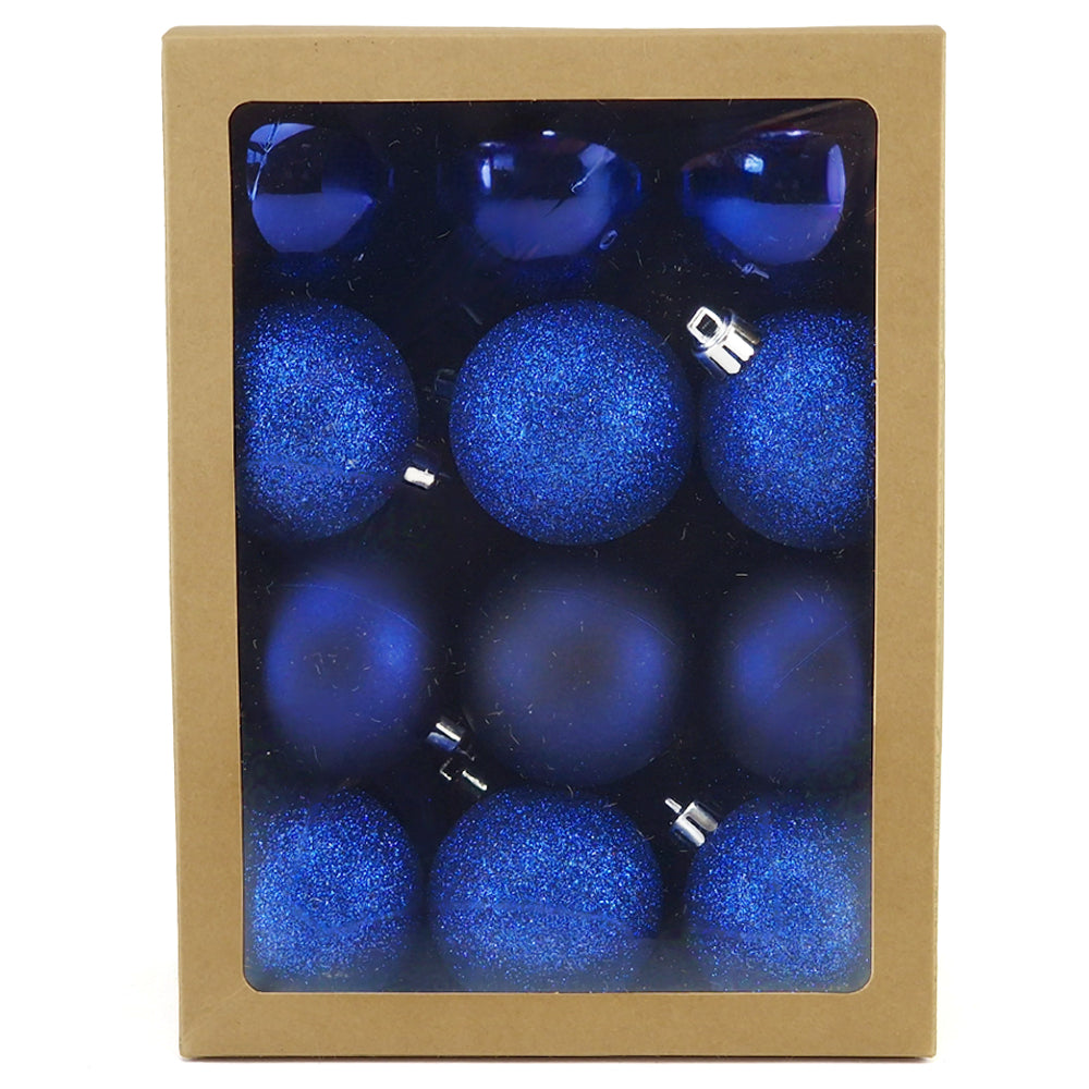 60mm Midnight Blue Christmas Baubles | 24 Assorted | Shatterproof Tree Decorations