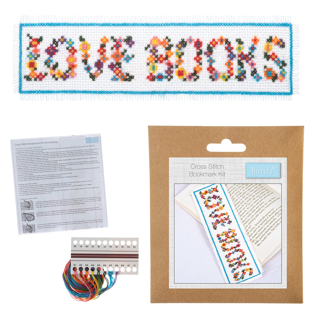 Love Books Floral Bookmark | Mini Counted Cross Stitch Kit | 13cm