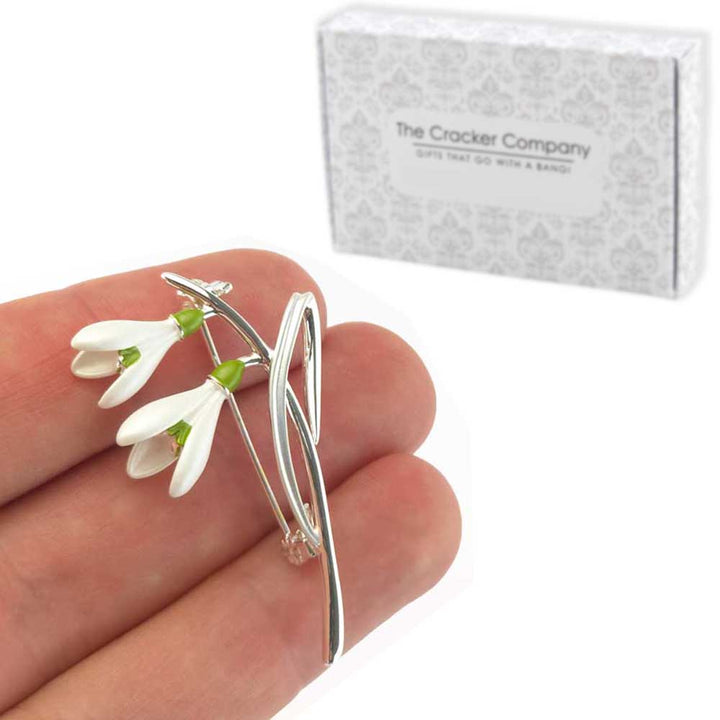 White Snowdrop Brooch | 4.5cm Long | Little Gift | Cracker Filler