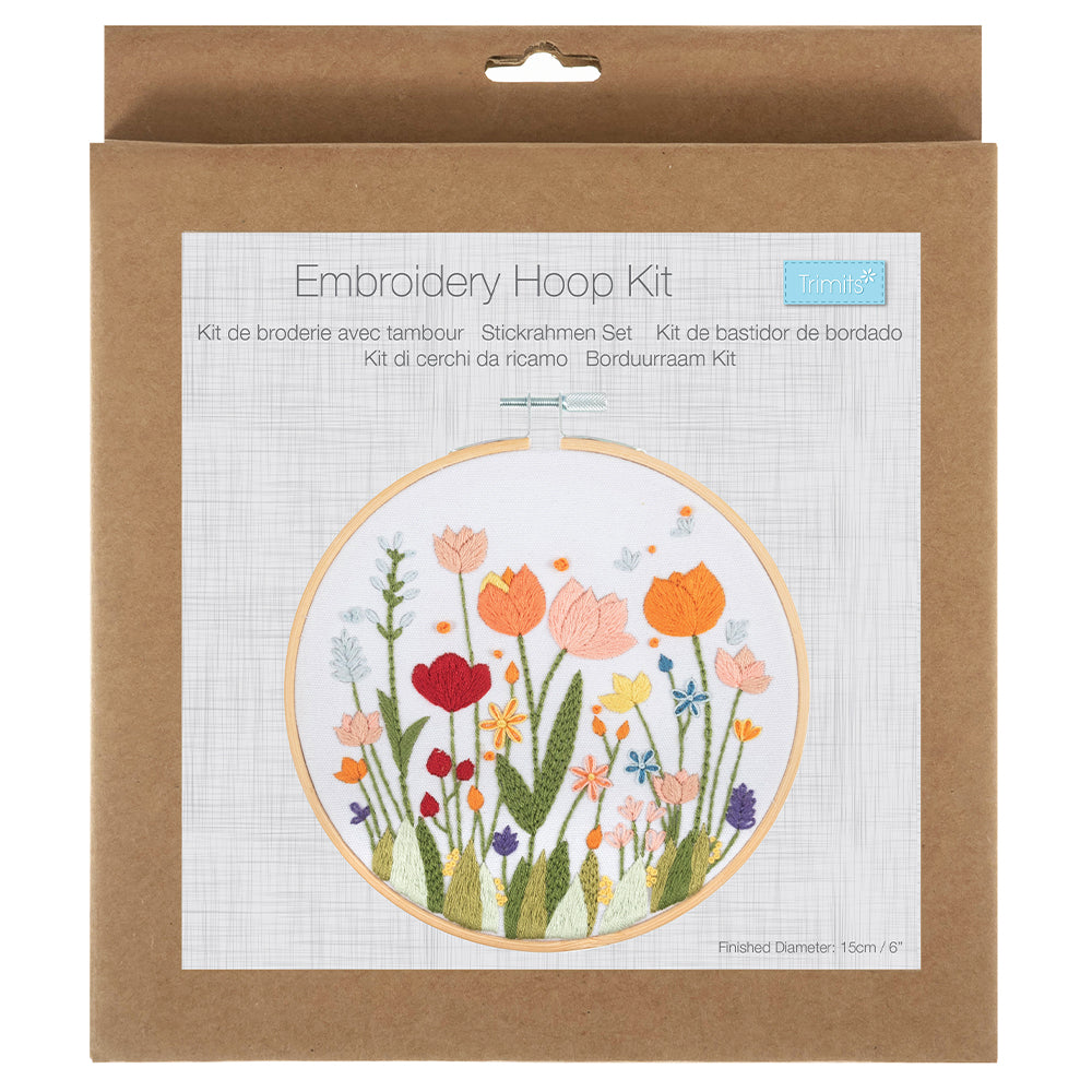Flowers in Bloom | Complete Embroidery Craft Kit with Hoop | 15cm Wide