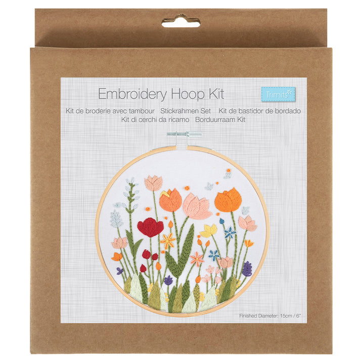 Flowers in Bloom | Complete Embroidery Craft Kit with Hoop | 15cm Wide