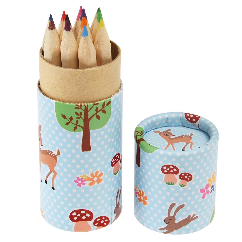 Woodland Animals | Tube of 12 Mini Pencil Crayons | Mini Gift | Cracker Fillers