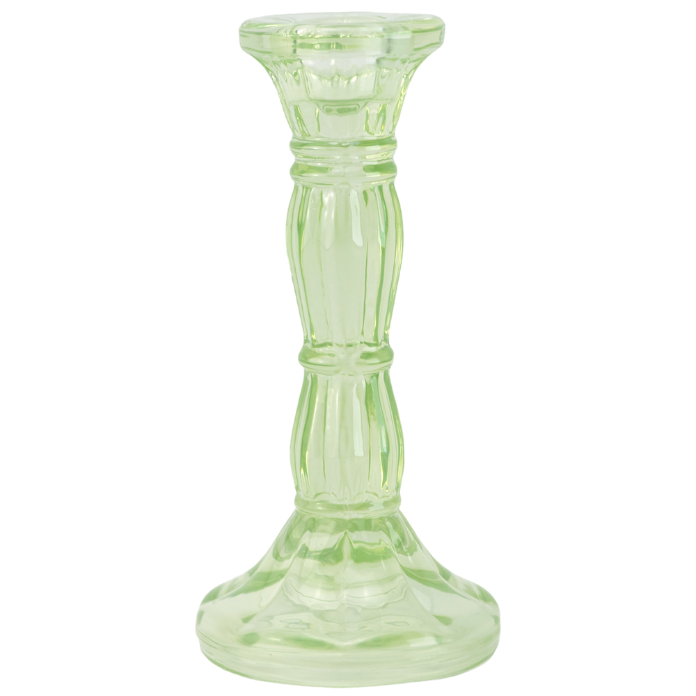 Pastel Green | 15cm Tall | Moulded Glass Candlestick | Gisela Graham