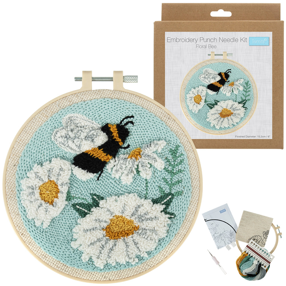 Daisy Bee Hoop | Embroidery & Punch Needle Craft Kit | Gift Boxed Set