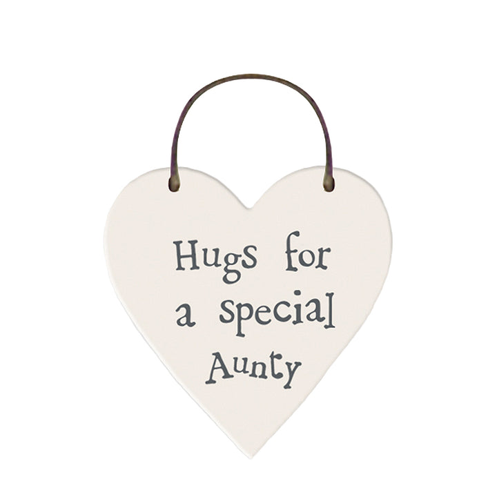 Hugs For A Special Aunty Mini Wooden Hanging Heart | Cracker Filler Gift