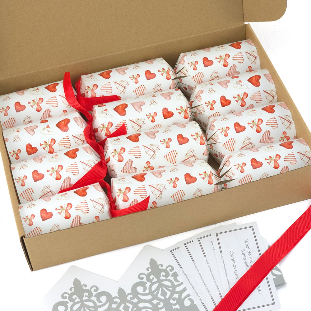 Scandi Hearts | 4 or 6 Ready to Fill Christmas Crackers | Just Add Gifts