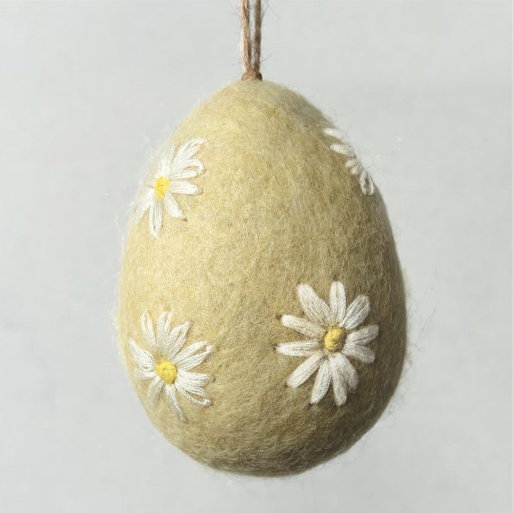 Felt &amp; Embroidered Daisy Egg Ornament | Hanging Easter Tree Decoration