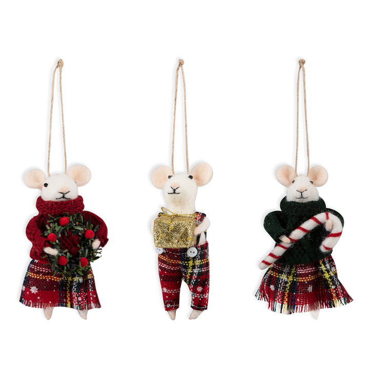 Tartan Mice Trio | Needle Felting Kit | Complete Christmas Craft Kit