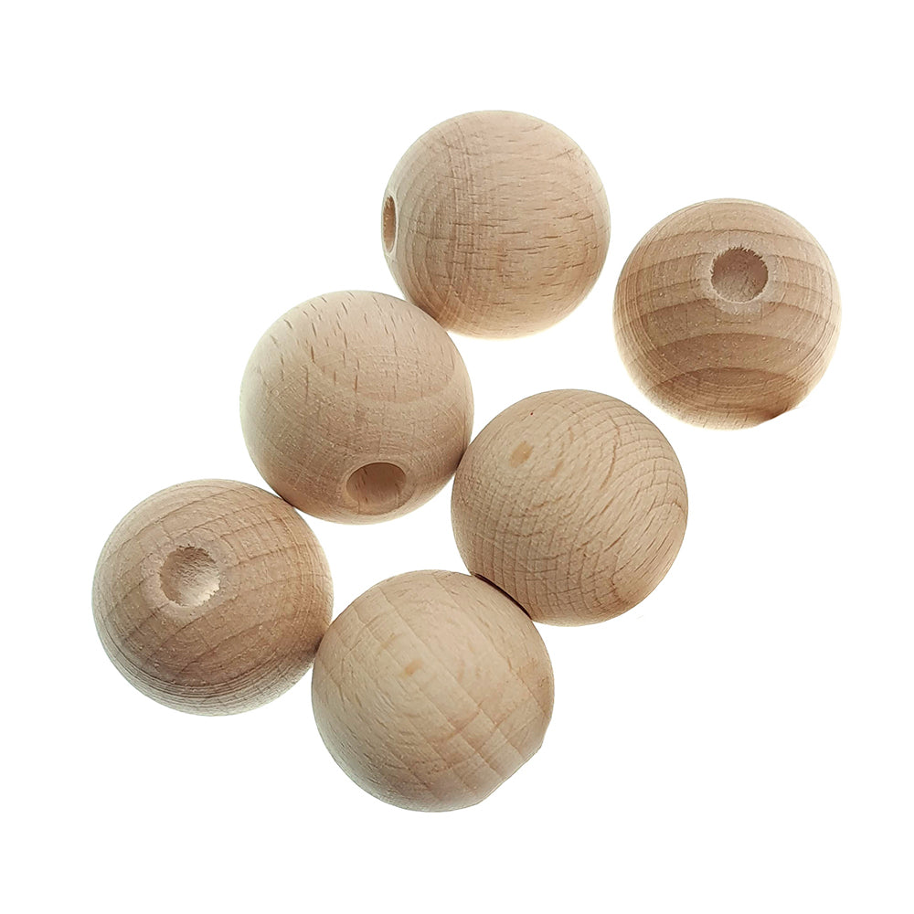Untreated Round Wooden Beads with Threading Holes for Crafts