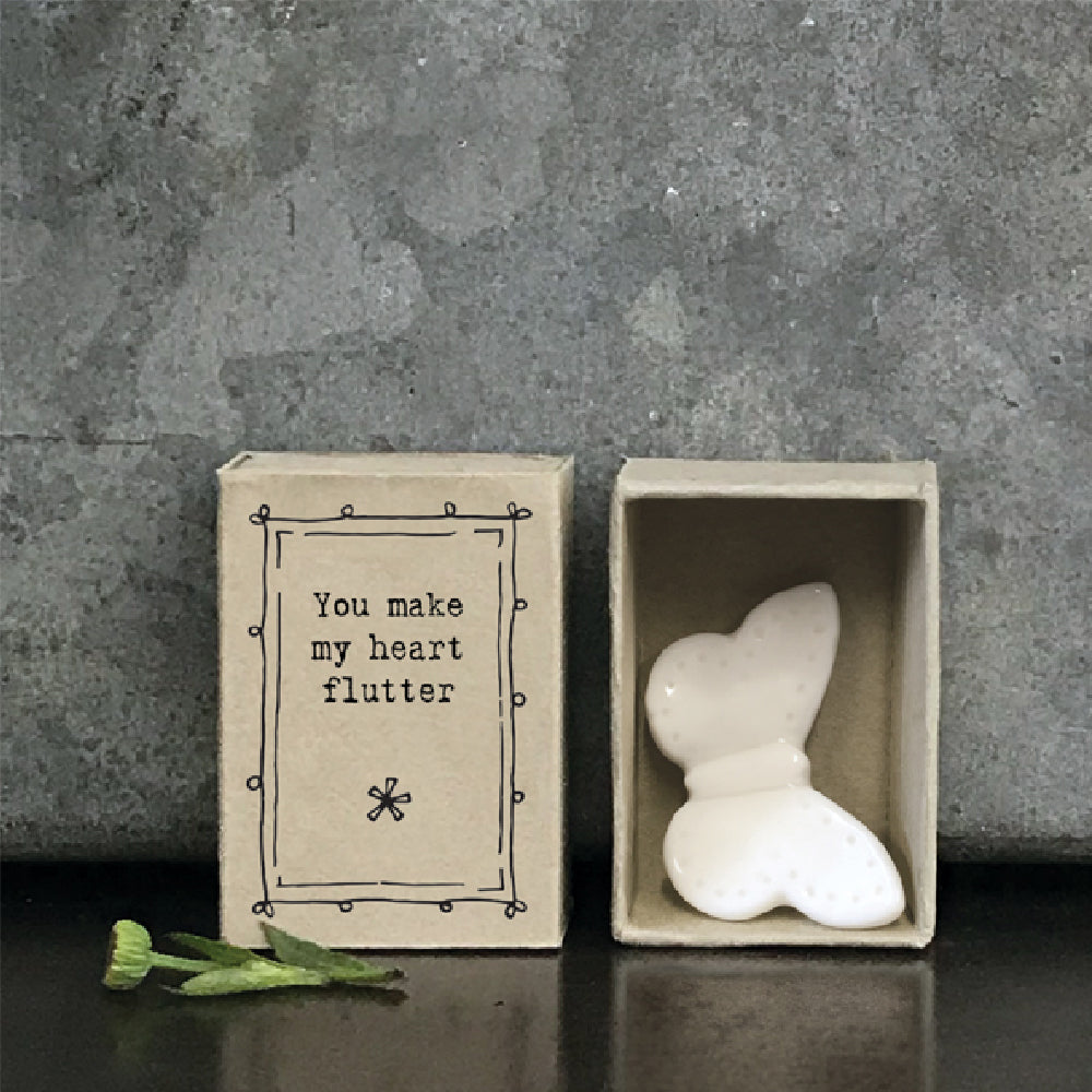Mini Ceramic Little Butterfly Ornament 'You Make My Heart Flutter' | Cracker Filler Gift
