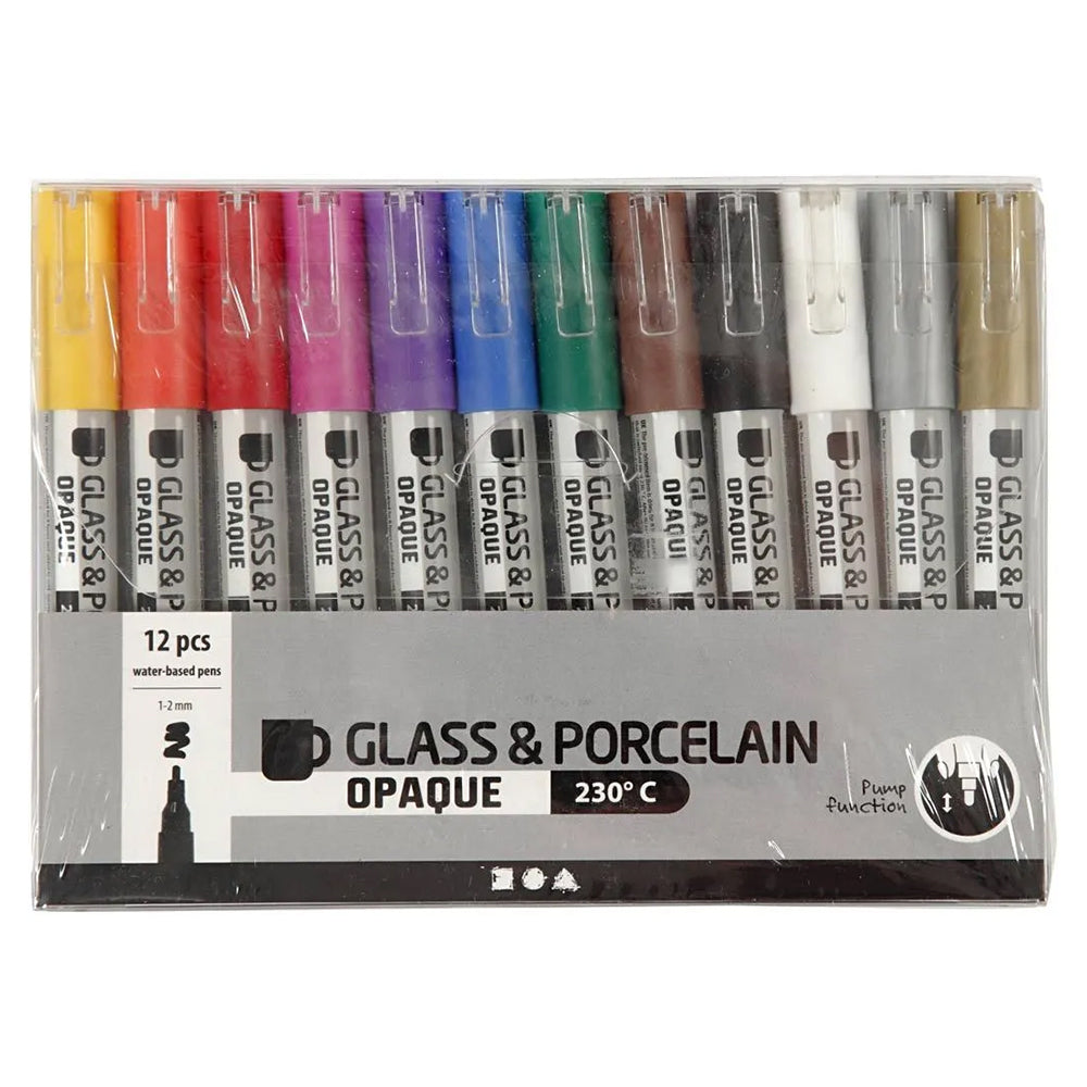 Assorted 12 Pack | Opaque Glass & Porcelain Paint Pens | Cure at 230 Degrees