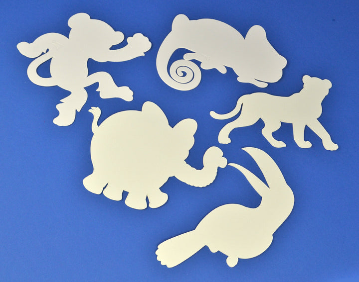 16 Large White Card Jungle Animal Shapes for Kids Crafts