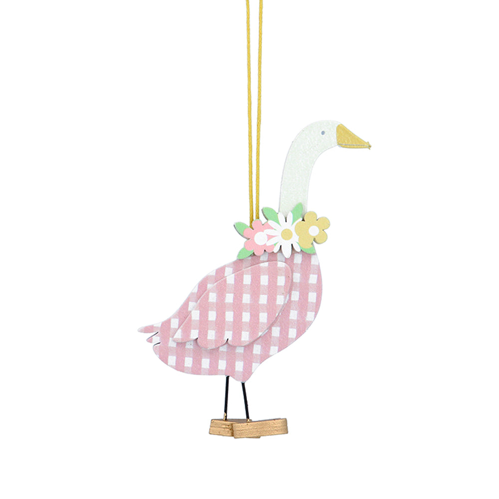 Pink Mother Goose Easter Tree Decoration | Hanging Wooden Ornament | Gisela Graham