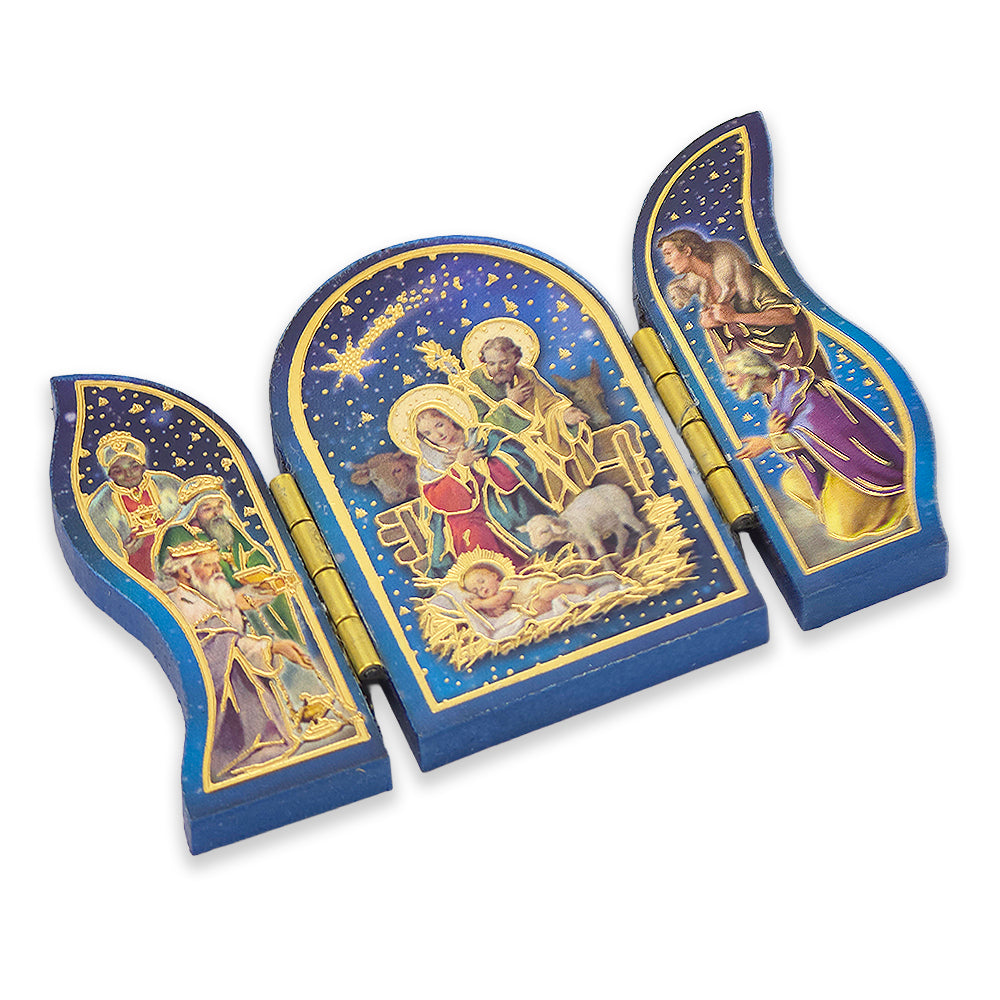 Wooden Nativity Triptych with Gold Foil | Faith Magnet | Cracker Filler