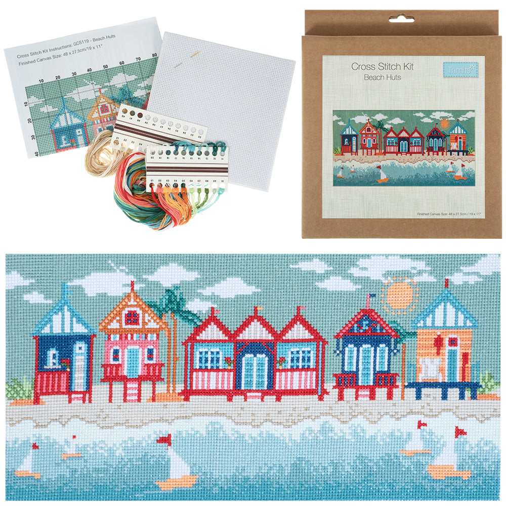 Seaside Beach Huts | Cross Stitch Kit | 48x28cm