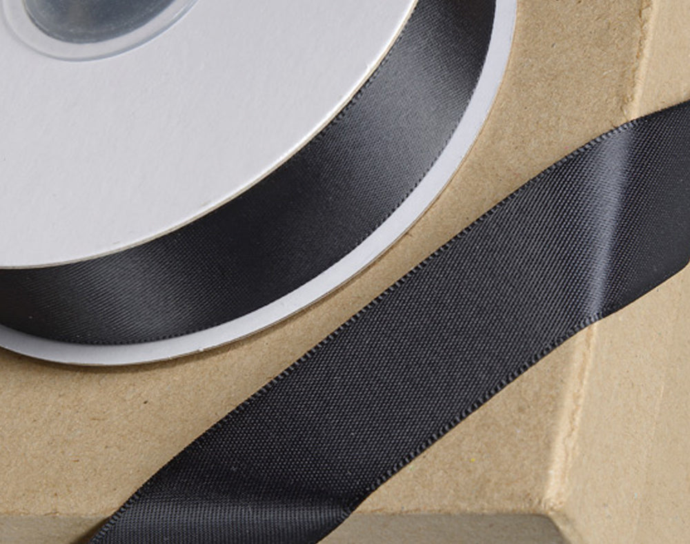 Black | 15mm Double Faced Satin Ribbon | 25m Long