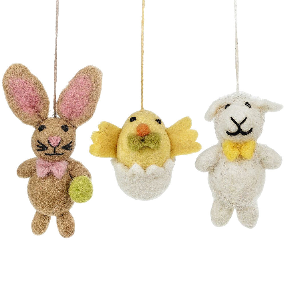 3 Felted Easter Characters | Bunny, Chick & Lamb | Hanging Easter Tree Decoration