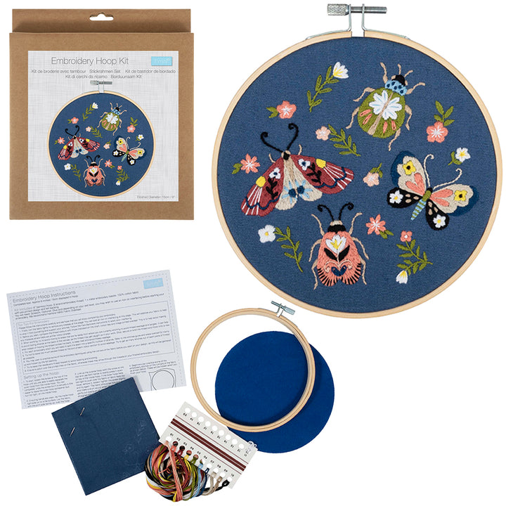 Mini Beasts | Insects | Complete Embroidery Craft Kit with Hoop | 15cm Wide