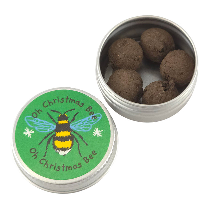 Mini Tin of 5 Seedballs for Bees | Christmas Design | Cracker Filler | Mini Gift