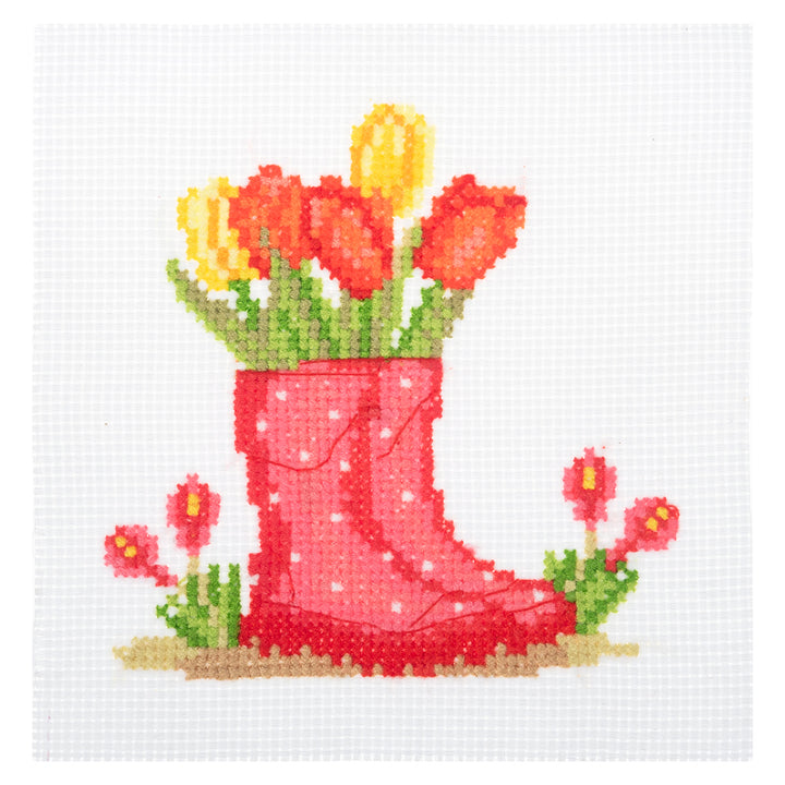 Springtime Tulip in Wellie Vase | Mini Counted Cross Stitch Kit | 13cm