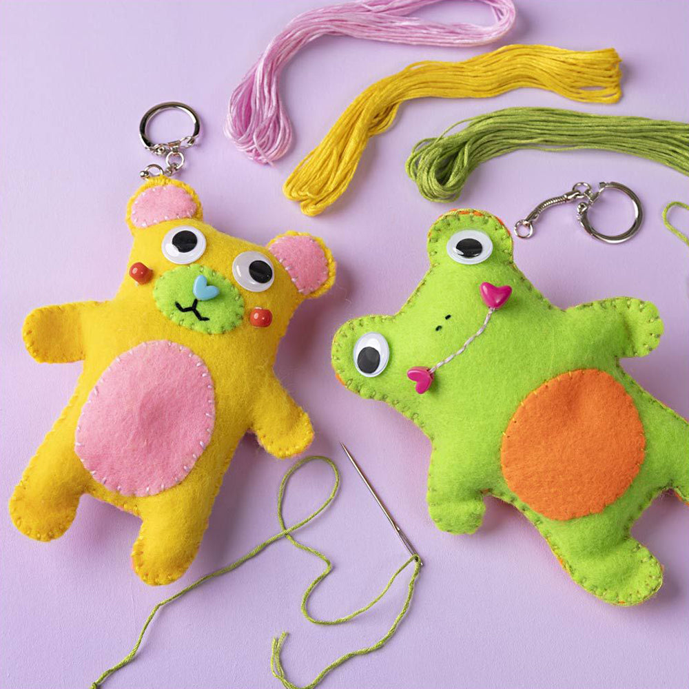 Frog &amp; Teddy | Felt Keyring Sewing Kit | Complete Kids Craft Kit