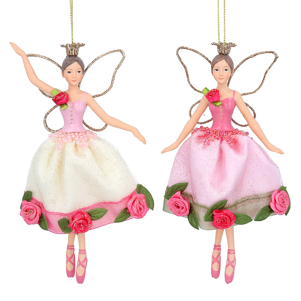 Beautiful Pink Rose Hanging Fairies | Gisela Graham | Christmas Decorations