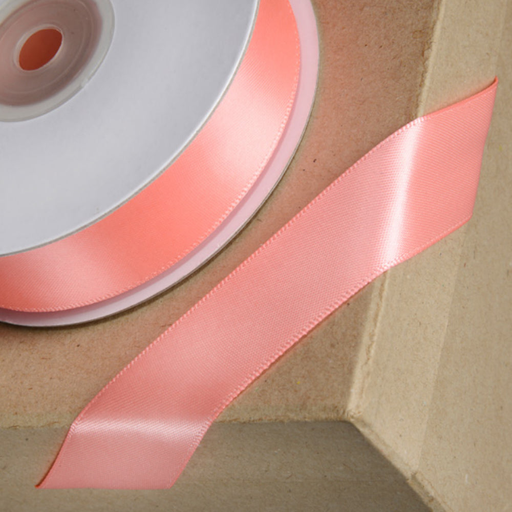 Salmon Pink | 15mm Double Faced Satin Ribbon | 25m Long