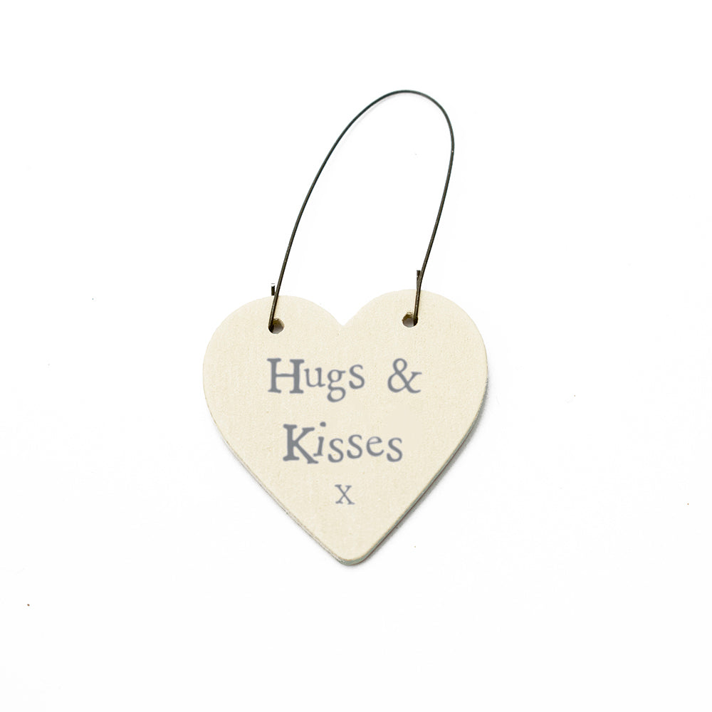 Hugs & Kisses - Mini Wooden Hanging Heart - Cracker Filler Gift