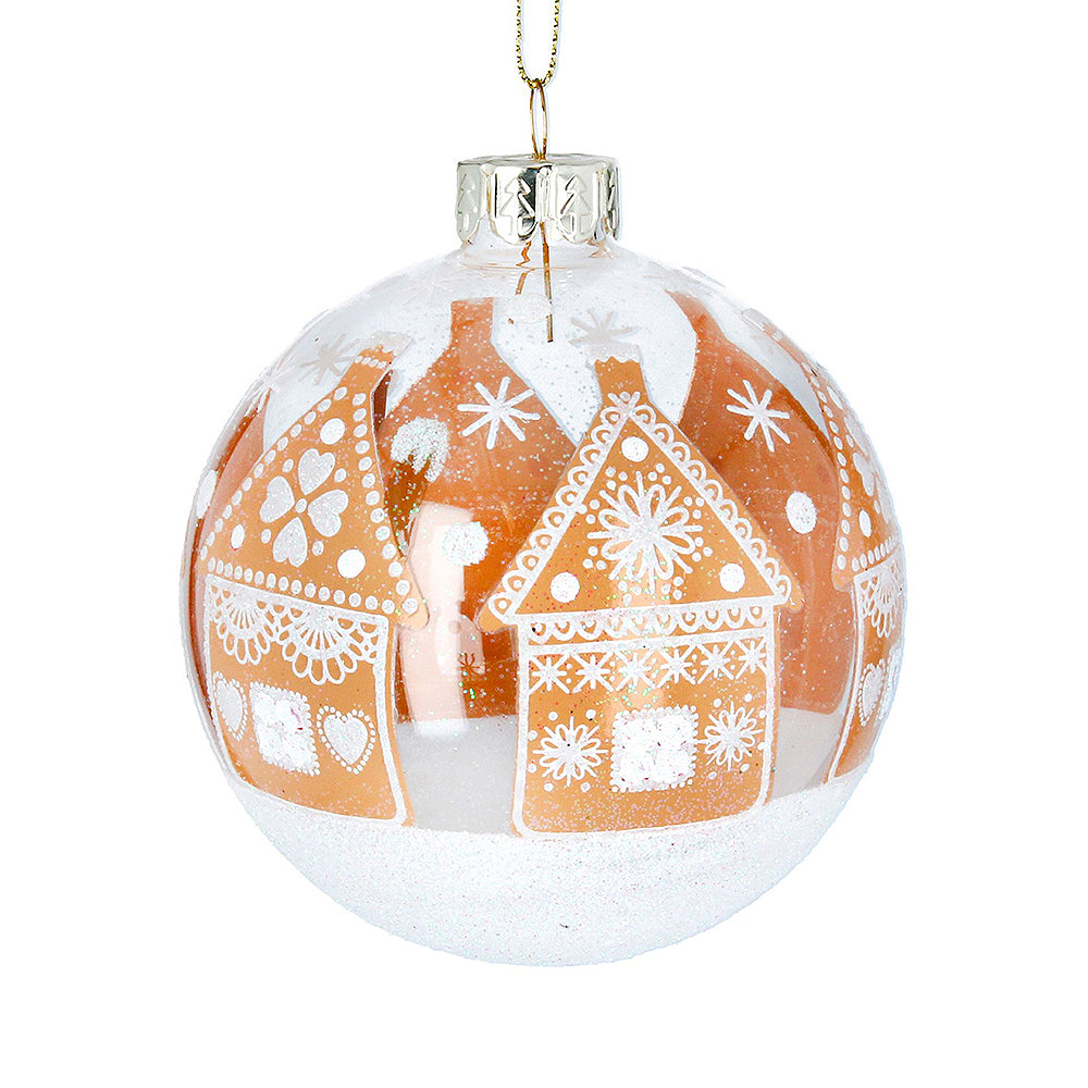 Clear Glass Glittered Gingerbread House Christmas Bauble | 8cm Tree Decoration