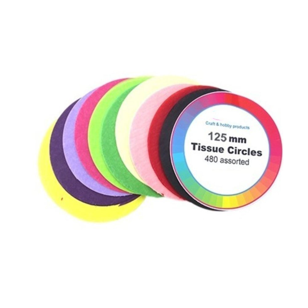 480 Assorted Colours Tissue Paper Circles for Kids Crafts - Choice of Sizes