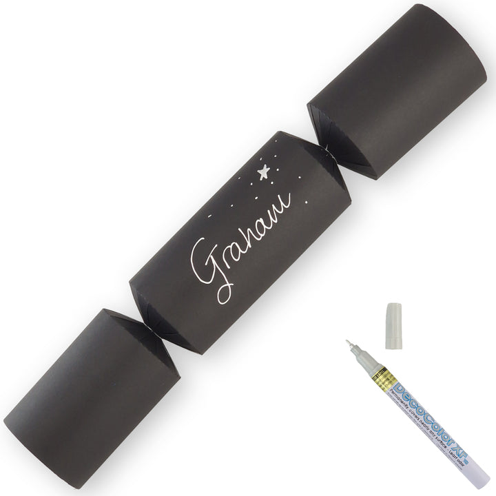 Black | 12 Personalise Your Own Crackers | Make &amp; Fill Your Own | With Pen