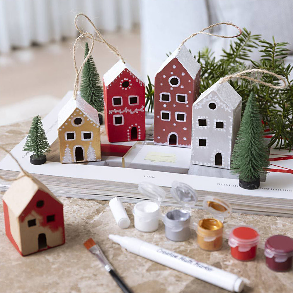 Bright Christmas Houses | Makes 5 Hanging Christmas Tree Decorations | Craft Kit