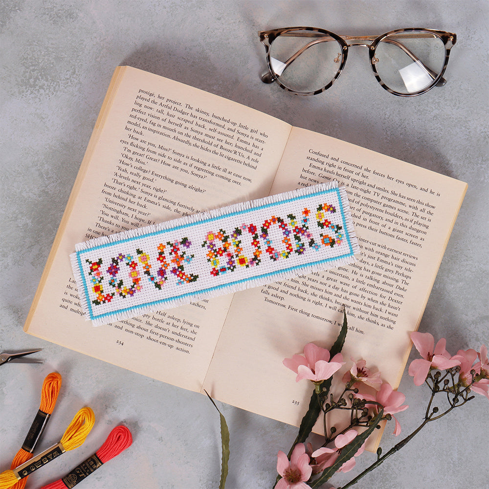 Love Books Floral Bookmark | Mini Counted Cross Stitch Kit | 13cm
