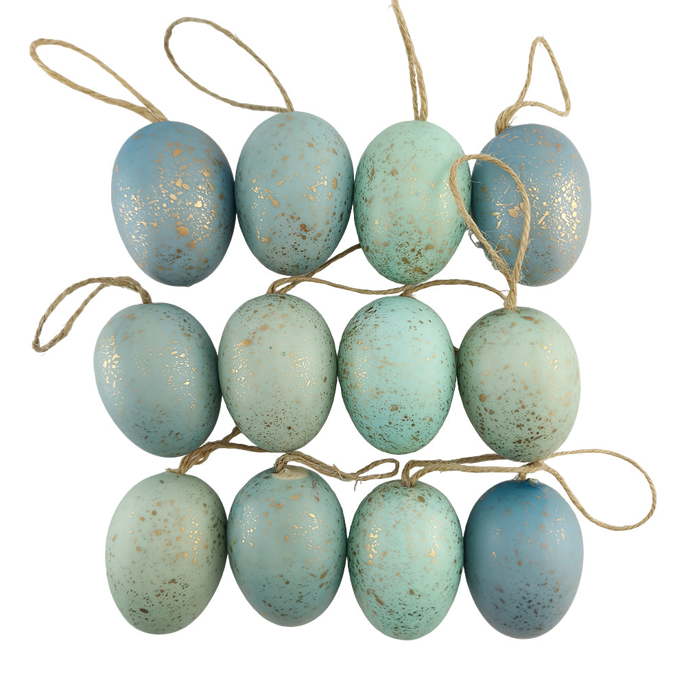12 Gold Speckled Duck Egg Blue Shades Easter Tree Decorations | Gisela Graham