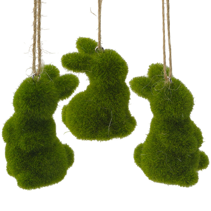 Green Flocked Easter Bunny | Single | Hanging Easter Tree Decoration | Gisela Graham